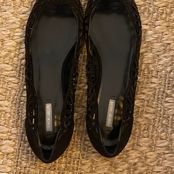 Brand  new Giorgio Armani Women's Black Rhinestone Embellished  Flats Size 38.5 - Picture 9 of 10